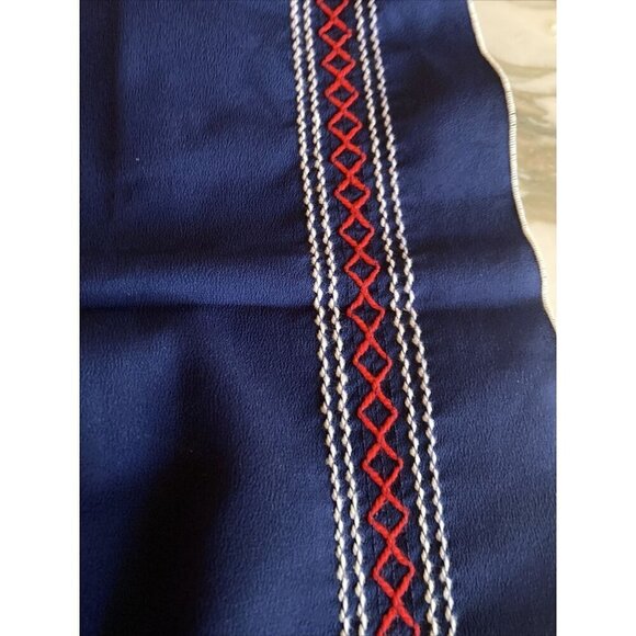 Blue Polyester Scarf Red White Stitching Accent Patriotic American Vintage 1970 - Picture 3 of 3